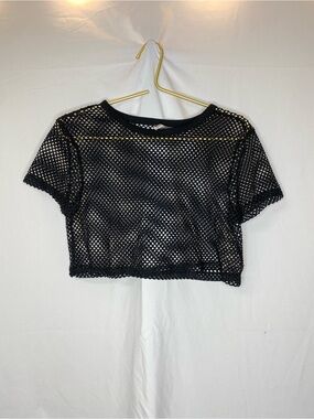 Black Mesh Crop Top - Women's Short Sleeve Layering Tee size small